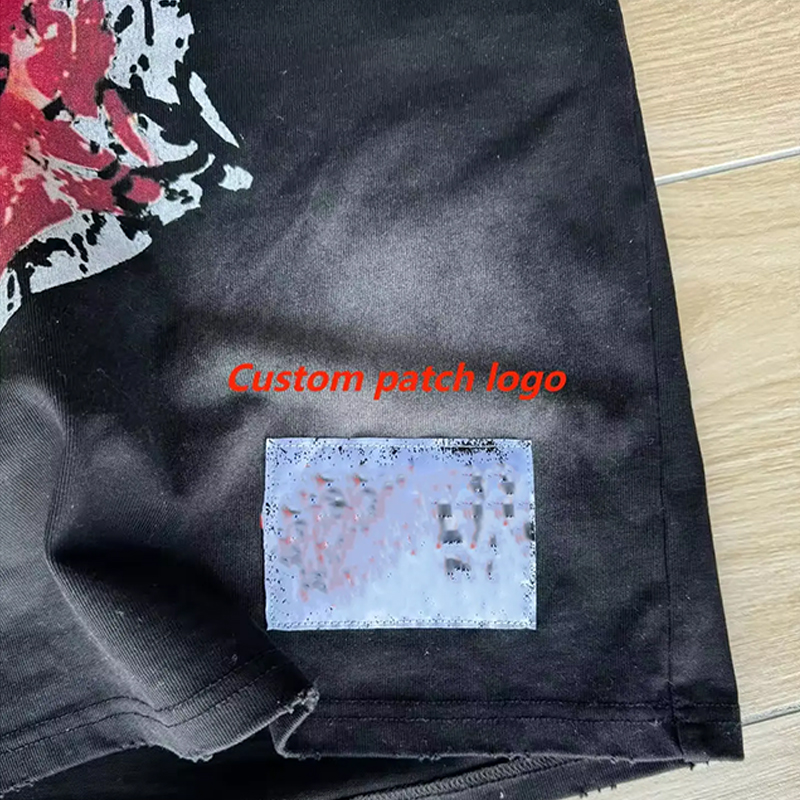 hongfeng designs men's rock t-shirts with trendy streetwear embroidered printed adhesive fabric.